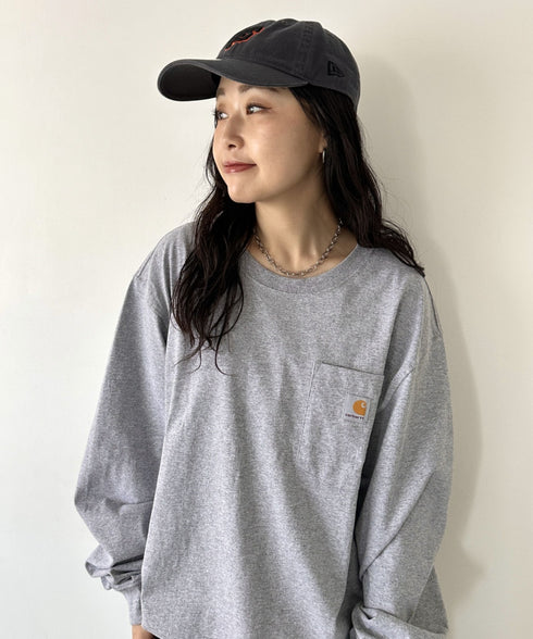 Carhartt(カーハート)/ルーズフィット ロンT ポケT USA規格 ヘビーウェイト ビッグサイズ オーバーサイズ 6.5Oz ユニセックス ポケット付き コットン 長袖 ロンT/K126 | IL2224044 | グレー