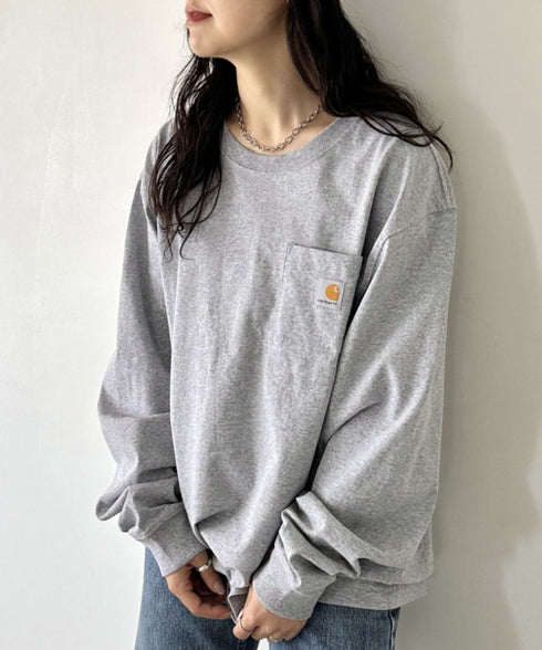 Carhartt(カーハート)/ルーズフィット ロンT ポケT USA規格 ヘビーウェイト ビッグサイズ オーバーサイズ 6.5Oz ユニセックス ポケット付き コットン 長袖 ロンT/K126 | IL2224044 | グレー