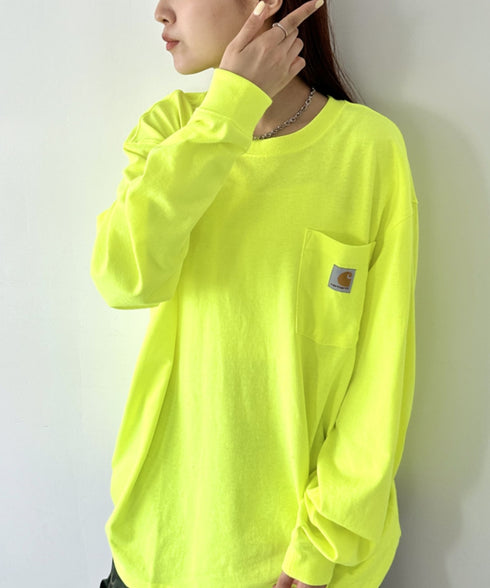 Carhartt(カーハート)/ルーズフィット ロンT ポケT USA規格 ヘビーウェイト ビッグサイズ オーバーサイズ 6.5Oz ユニセックス ポケット付き コットン 長袖 ロンT/K126 | IL2224044 | ライム