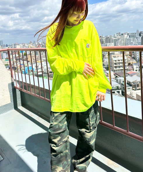 Carhartt(カーハート)/ルーズフィット ロンT ポケT USA規格 ヘビーウェイト ビッグサイズ オーバーサイズ 6.5Oz ユニセックス ポケット付き コットン 長袖 ロンT/K126 | IL2224044 | ライム