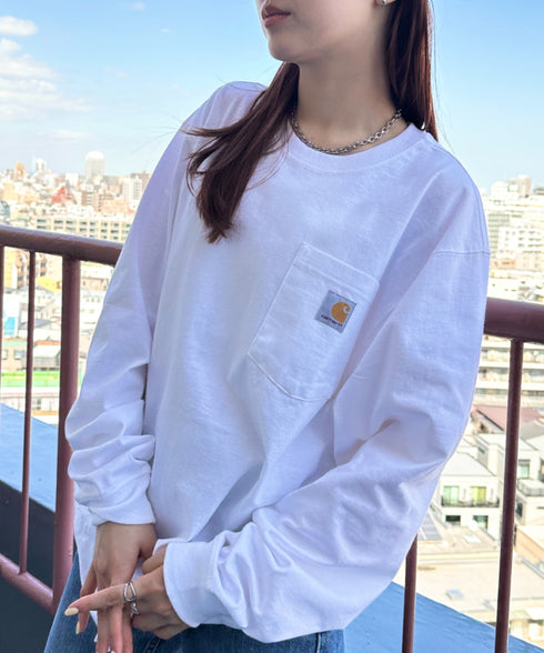 Carhartt(カーハート)/ルーズフィット ロンT ポケT USA規格 ヘビーウェイト ビッグサイズ オーバーサイズ 6.5Oz ユニセックス ポケット付き コットン 長袖 ロンT/K126 | IL2224044 | ホワイト