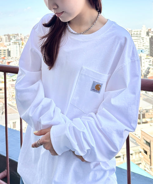 Carhartt(カーハート)/ルーズフィット ロンT ポケT USA規格 ヘビーウェイト ビッグサイズ オーバーサイズ 6.5Oz ユニセックス ポケット付き コットン 長袖 ロンT/K126 | IL2224044 | ホワイト