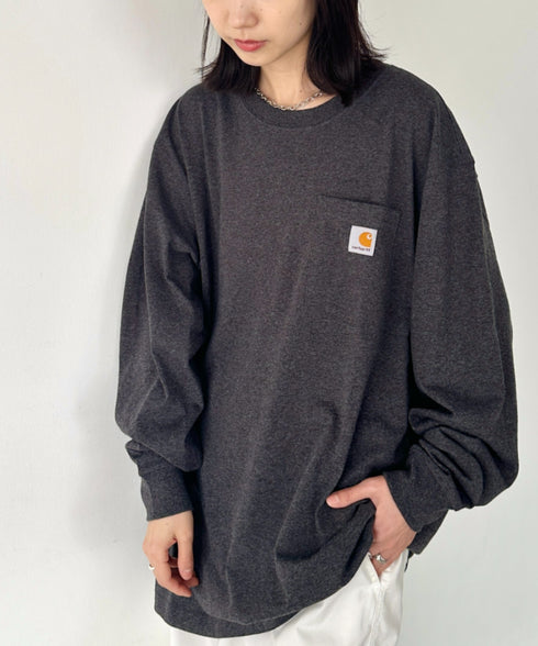 Carhartt(カーハート)/ルーズフィット ロンT ポケT USA規格 ヘビーウェイト ビッグサイズ オーバーサイズ 6.5Oz ユニセックス ポケット付き コットン 長袖 ロンT/K126 | IL2224044 | チャコールグレー