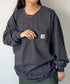 Carhartt(カーハート)/ルーズフィット ロンT ポケT USA規格 ヘビーウェイト ビッグサイズ オーバーサイズ 6.5Oz ユニセックス ポケット付き コットン 長袖 ロンT/K126 | IL2224044 | チャコールグレー