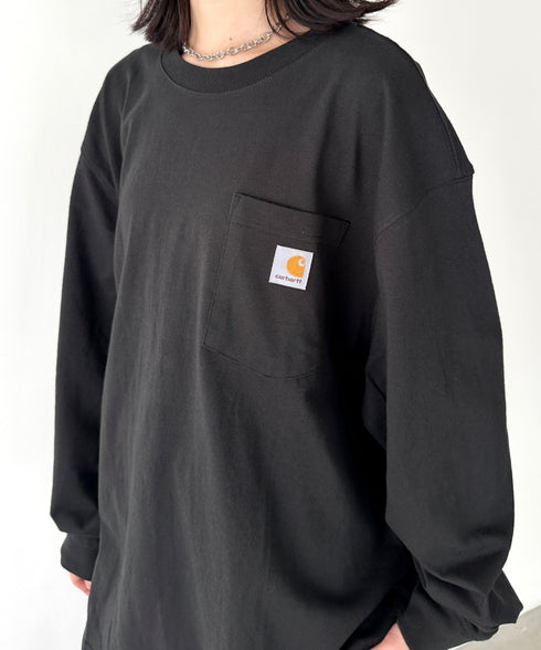 Carhartt(カーハート)/ルーズフィット ロンT ポケT USA規格 ヘビーウェイト ビッグサイズ オーバーサイズ 6.5Oz ユニセックス ポケット付き コットン 長袖 ロンT/K126 | IL2224044 | ブラック
