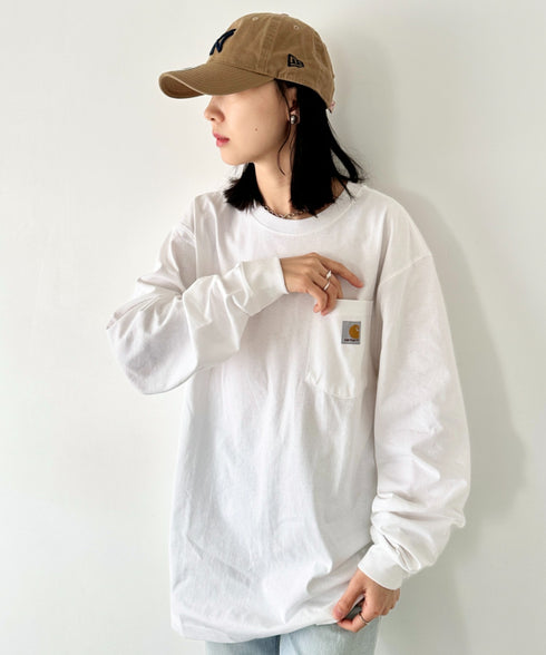 Carhartt(カーハート)/ルーズフィット ロンT ポケT USA規格 ヘビーウェイト ビッグサイズ オーバーサイズ 6.5Oz ユニセックス ポケット付き コットン 長袖 ロンT/K126 | IL2224044 | ホワイト