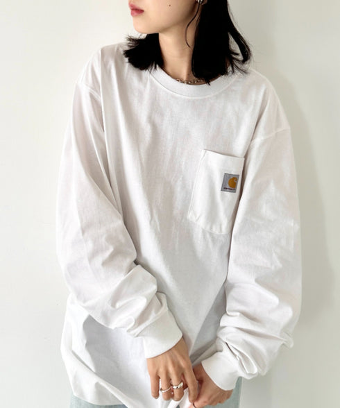 Carhartt(カーハート)/ルーズフィット ロンT ポケT USA規格 ヘビーウェイト ビッグサイズ オーバーサイズ 6.5Oz ユニセックス ポケット付き コットン 長袖 ロンT/K126 | IL2224044 | ホワイト