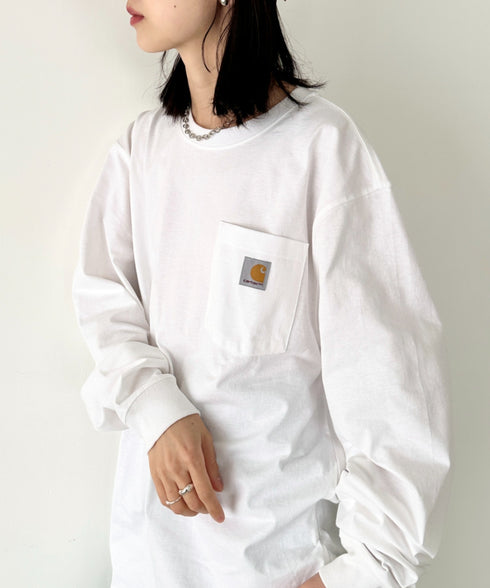 Carhartt(カーハート)/ルーズフィット ロンT ポケT USA規格 ヘビーウェイト ビッグサイズ オーバーサイズ 6.5Oz ユニセックス ポケット付き コットン 長袖 ロンT/K126 | IL2224044 | ホワイト