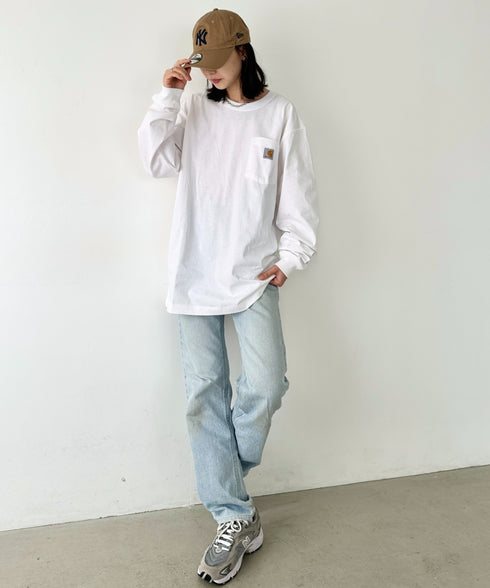 Carhartt(カーハート)/ルーズフィット ロンT ポケT USA規格 ヘビーウェイト ビッグサイズ オーバーサイズ 6.5Oz ユニセックス ポケット付き コットン 長袖 ロンT/K126 | IL2224044 | ホワイト