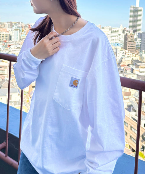 Carhartt(カーハート)/ルーズフィット ロンT ポケT USA規格 ヘビーウェイト ビッグサイズ オーバーサイズ 6.5Oz ユニセックス ポケット付き コットン 長袖 ロンT/K126 | IL2224044 | ホワイト