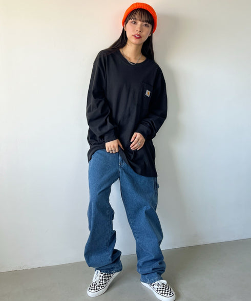 Carhartt(カーハート)/ルーズフィット ロンT ポケT USA規格 ヘビーウェイト ビッグサイズ オーバーサイズ 6.5Oz ユニセックス ポケット付き コットン 長袖 ロンT/K126 | IL2224044 | ブラック