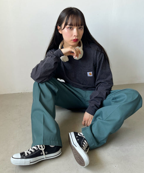 Carhartt(カーハート)/ルーズフィット ロンT ポケT USA規格 ヘビーウェイト ビッグサイズ オーバーサイズ 6.5Oz ユニセックス ポケット付き コットン 長袖 ロンT/K126 | IL2224044 | チャコールグレー