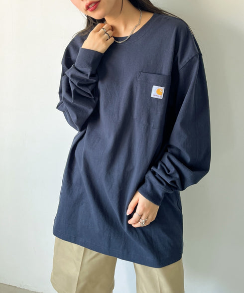 Carhartt(カーハート)/ルーズフィット ロンT ポケT USA規格 ヘビーウェイト ビッグサイズ オーバーサイズ 6.5Oz ユニセックス ポケット付き コットン 長袖 ロンT/K126 | IL2224044 | ネイビー