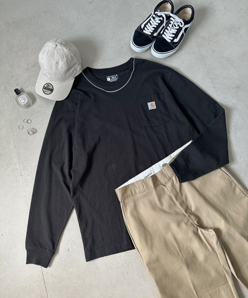 Carhartt(カーハート)/ルーズフィット ロンT ポケT USA規格 ヘビーウェイト ビッグサイズ オーバーサイズ 6.5Oz ユニセックス ポケット付き コットン 長袖 ロンT/K126 | IL2224044 | ブラック