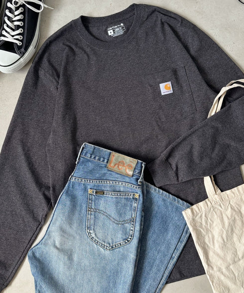 Carhartt(カーハート)/ルーズフィット ロンT ポケT USA規格 ヘビーウェイト ビッグサイズ オーバーサイズ 6.5Oz ユニセックス ポケット付き コットン 長袖 ロンT/K126 | IL2224044 | チャコールグレー