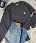 Carhartt(カーハート)/ルーズフィット ロンT ポケT USA規格 ヘビーウェイト ビッグサイズ オーバーサイズ 6.5Oz ユニセックス ポケット付き コットン 長袖 ロンT/K126 | IL2224044 | チャコールグレー