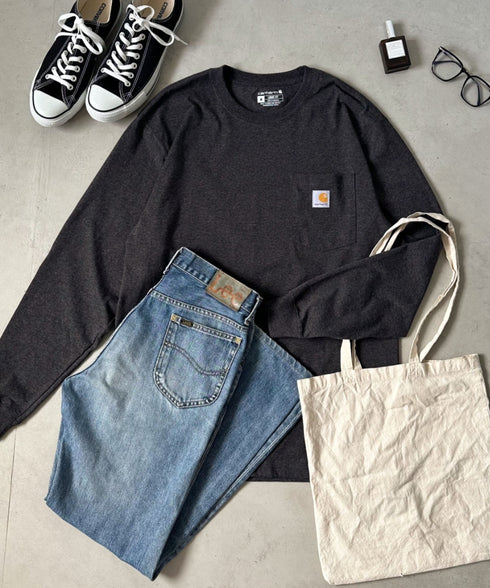 Carhartt(カーハート)/ルーズフィット ロンT ポケT USA規格 ヘビーウェイト ビッグサイズ オーバーサイズ 6.5Oz ユニセックス ポケット付き コットン 長袖 ロンT/K126 | IL2224044 | チャコールグレー