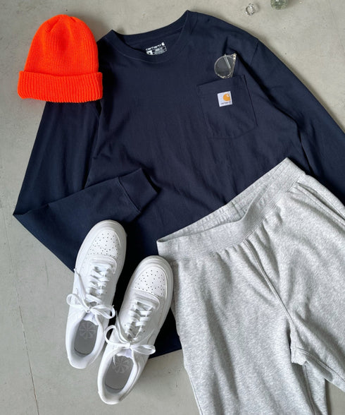 Carhartt(カーハート)/ルーズフィット ロンT ポケT USA規格 ヘビーウェイト ビッグサイズ オーバーサイズ 6.5Oz ユニセックス ポケット付き コットン 長袖 ロンT/K126 | IL2224044 | ネイビー