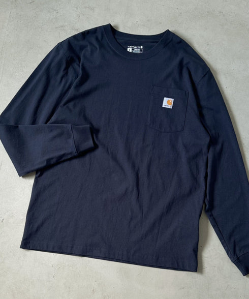 Carhartt(カーハート)/ルーズフィット ロンT ポケT USA規格 ヘビーウェイト ビッグサイズ オーバーサイズ 6.5Oz ユニセックス ポケット付き コットン 長袖 ロンT/K126 | IL2224044 | ネイビー
