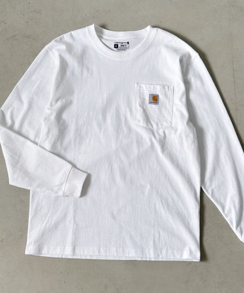 Carhartt(カーハート)/ルーズフィット ロンT ポケT USA規格 ヘビーウェイト ビッグサイズ オーバーサイズ 6.5Oz ユニセックス ポケット付き コットン 長袖 ロンT/K126 | IL2224044 | ホワイト