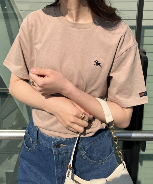 【POLO CHAMPS/ポロチャンプス】 別注 ワンポイント刺繍 クルーネック半袖Tシャツ | CL2232009 | ベージュ
