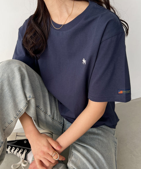 【POLO CHAMPS/ポロチャンプス】 別注 ワンポイント刺繍 クルーネック半袖Tシャツ | CL2232009 | ネイビー
