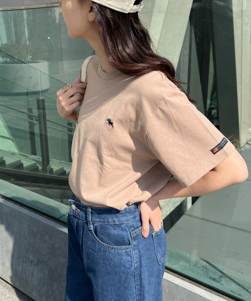 【POLO CHAMPS/ポロチャンプス】 別注 ワンポイント刺繍 クルーネック半袖Tシャツ | CL2232009 | ベージュ