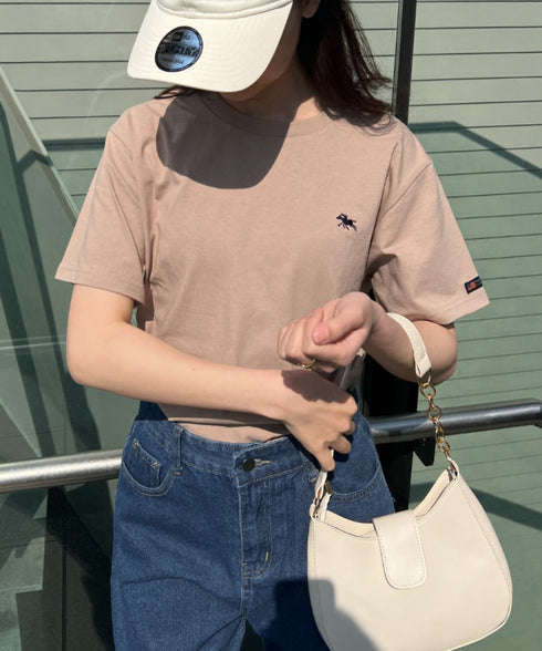 【POLO CHAMPS/ポロチャンプス】 別注 ワンポイント刺繍 クルーネック半袖Tシャツ | CL2232009 | ベージュ