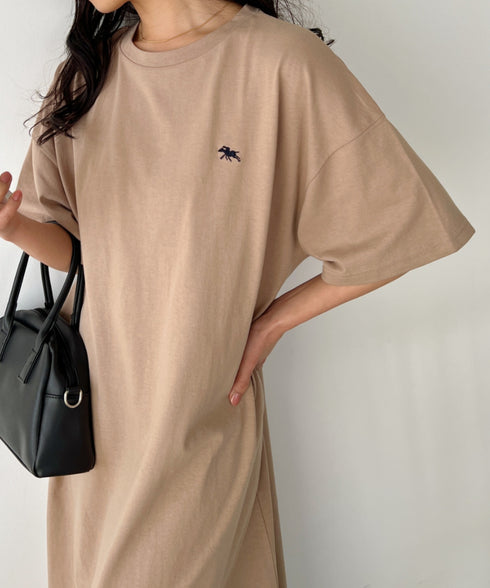 【POLO CHAMPS/ポロチャンプス】別注 ワンポイント刺繍 半袖ロング丈 Tワンピース | CL2232012 | ベージュ