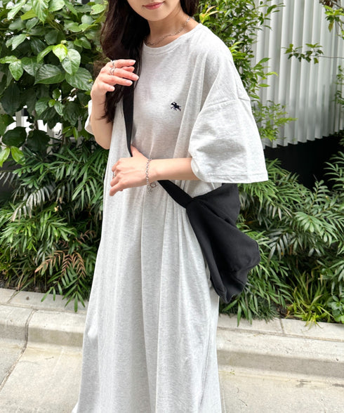 【POLOCHAMPS/ポロチャンプス】別注 ワンポイント刺繍 半袖ロング丈 Tワンピース | CL2232012 | ライトグレー