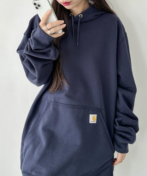 Carhartt(カーハート)/ ルーズフィット 袖ロゴ パーカー スウェット フーディー ミッドウエイト オーバーサイズ / K288 / Loose Fit Midweight Logo Sleeve Graphic Sweatshirt | IL2224045 | ネイビー