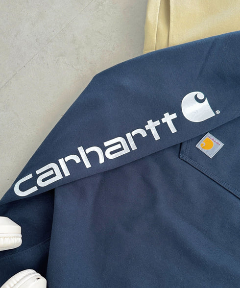 Carhartt(カーハート)/ ルーズフィット 袖ロゴ パーカー スウェット フーディー ミッドウエイト オーバーサイズ / K288 / Loose Fit Midweight Logo Sleeve Graphic Sweatshirt | IL2224045 | ネイビー