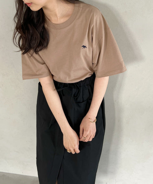 【POLO CHAMPS/ポロチャンプス】 別注 ワンポイント刺繍 クルーネック半袖Tシャツ オーバーサイズ | CL2232052 | ベージュ