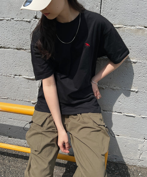 【POLO CHAMPS/ポロチャンプス】 別注 ワンポイント刺繍 クルーネック半袖Tシャツ オーバーサイズ | CL2232052 | ブラック