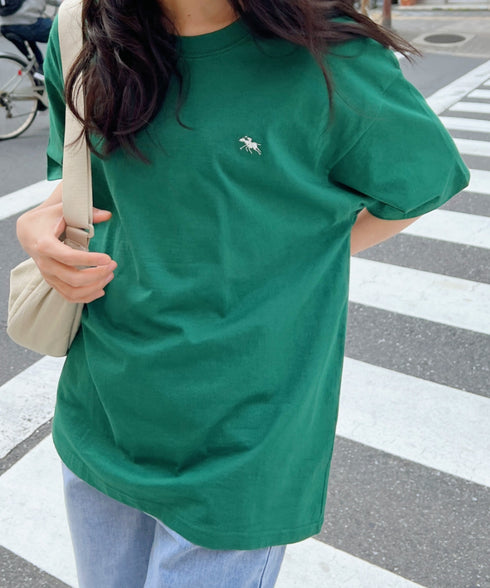 【POLO CHAMPS/ポロチャンプス】 別注 ワンポイント刺繍 クルーネック半袖Tシャツ オーバーサイズ | CL2232052 | ダークグリーン