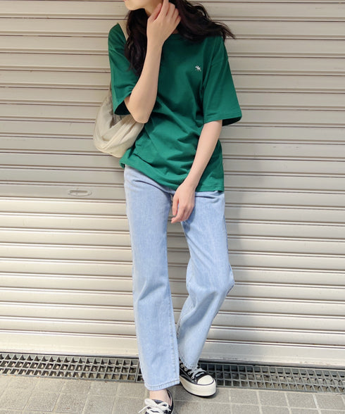 【POLO CHAMPS/ポロチャンプス】 別注 ワンポイント刺繍 クルーネック半袖Tシャツ オーバーサイズ | CL2232052 | ダークグリーン