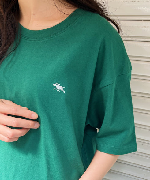 【POLO CHAMPS/ポロチャンプス】 別注 ワンポイント刺繍 クルーネック半袖Tシャツ オーバーサイズ | CL2232052 | ダークグリーン