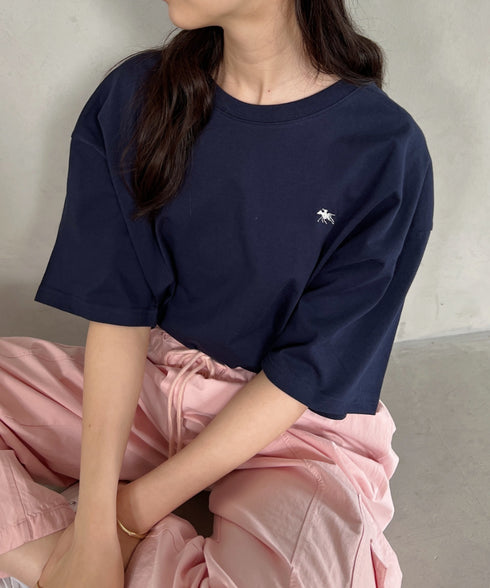 【POLO CHAMPS/ポロチャンプス】 別注 ワンポイント刺繍 クルーネック半袖Tシャツ オーバーサイズ | CL2232052 | ネイビー