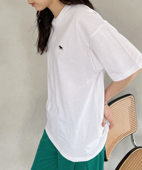 【POLO CHAMPS/ポロチャンプス】 別注 ワンポイント刺繍 クルーネック半袖Tシャツ オーバーサイズ | CL2232052 | ホワイト