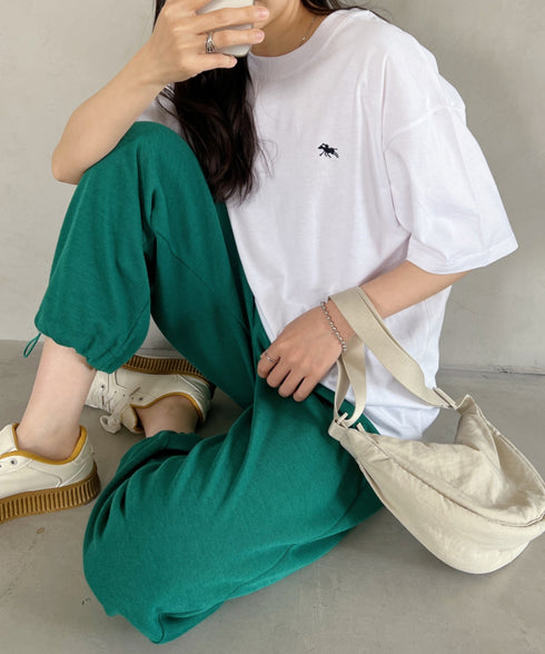 【POLO CHAMPS/ポロチャンプス】 別注 ワンポイント刺繍 クルーネック半袖Tシャツ オーバーサイズ | CL2232052 | ホワイト