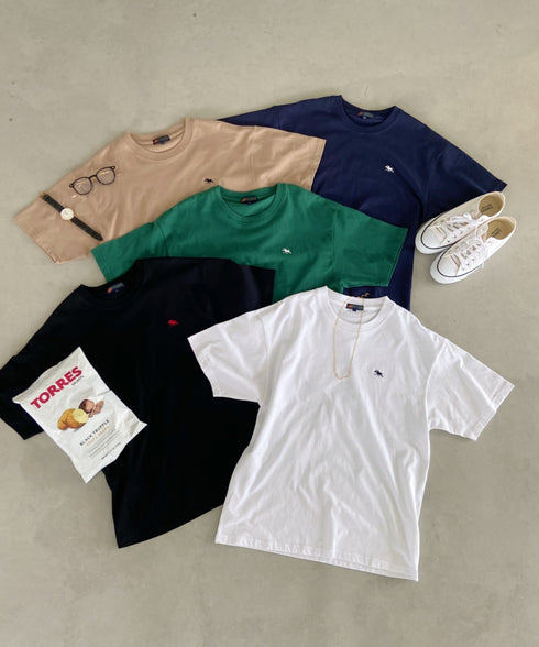 【POLO CHAMPS/ポロチャンプス】 別注 ワンポイント刺繍 クルーネック半袖Tシャツ オーバーサイズ | CL2232052 | ダークグリーン