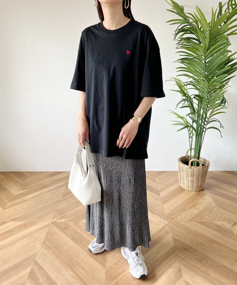 【POLO CHAMPS/ポロチャンプス】 別注 オーバーサイズ ワンポイント刺繍 クルーネック半袖Tシャツ | MD2232002 | ブラック