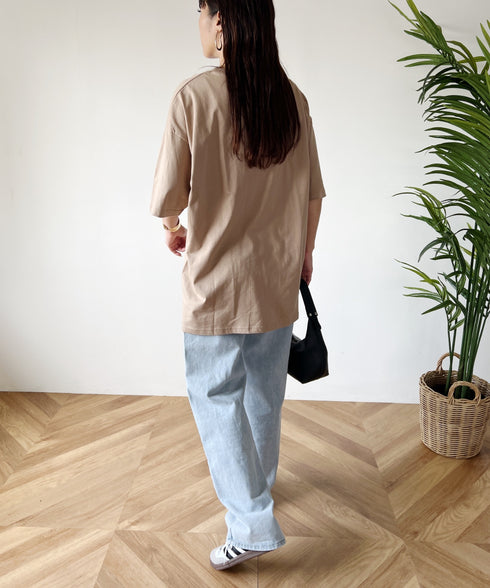 【POLO CHAMPS/ポロチャンプス】 別注 オーバーサイズ ワンポイント刺繍 クルーネック半袖Tシャツ | MD2232002 | ベージュ