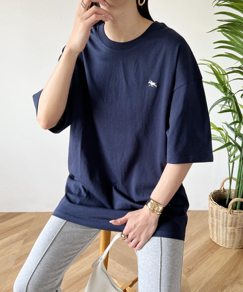 【POLO CHAMPS/ポロチャンプス】 別注 オーバーサイズ ワンポイント刺繍 クルーネック半袖Tシャツ | MD2232002 | ネイビー