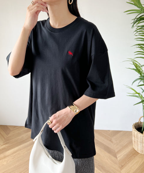 【POLO CHAMPS/ポロチャンプス】 別注 オーバーサイズ ワンポイント刺繍 クルーネック半袖Tシャツ | MD2232002 | ブラック