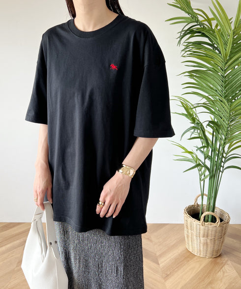 【POLO CHAMPS/ポロチャンプス】 別注 オーバーサイズ ワンポイント刺繍 クルーネック半袖Tシャツ | MD2232002 | ブラック