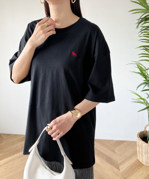 【POLO CHAMPS/ポロチャンプス】 別注 オーバーサイズ ワンポイント刺繍 クルーネック半袖Tシャツ | MD2232002 | ブラック