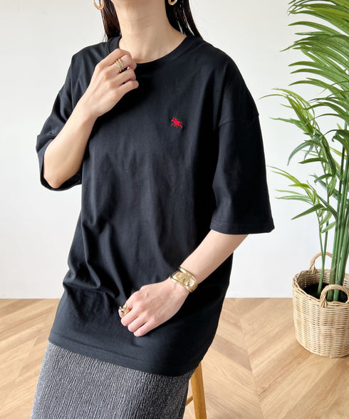 【POLO CHAMPS/ポロチャンプス】 別注 オーバーサイズ ワンポイント刺繍 クルーネック半袖Tシャツ | MD2232002 | ブラック