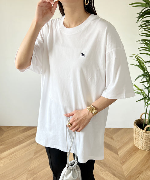 【POLO CHAMPS/ポロチャンプス】 別注 オーバーサイズ ワンポイント刺繍 クルーネック半袖Tシャツ | MD2232002 | ホワイト