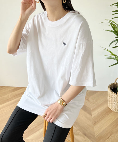 【POLO CHAMPS/ポロチャンプス】 別注 オーバーサイズ ワンポイント刺繍 クルーネック半袖Tシャツ | MD2232002 | ホワイト